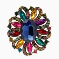 Брошь "Императрица" цветок распустившийся, цветная в чернёном золоте