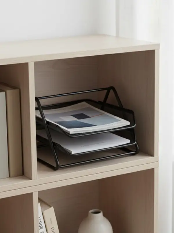 Лоток для бумаг горизонтальный, металлическая сетка, 2 отделения, чёрный