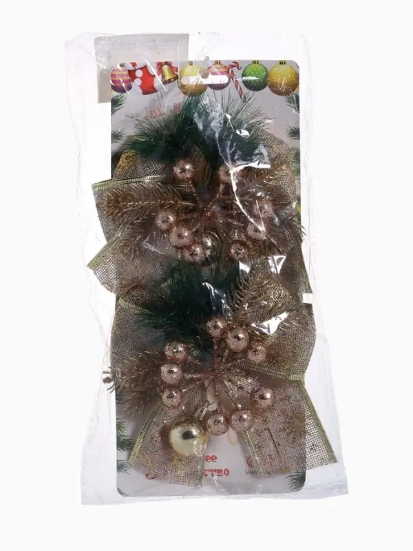 Ёлочные игрушки 2 шт. &laquo;Зимнее волшебство. Еловая композиция&raquo; пластик, бант с принтом, 13&times;12 см, золото