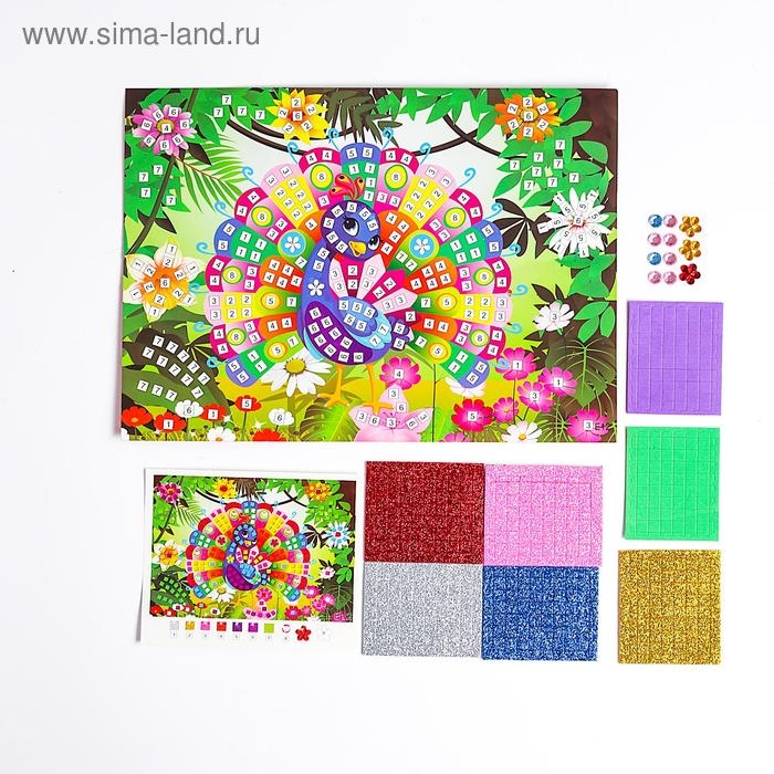 Мозаика стикерная «Павлин» блестки, стразы Мозаика стикерная «Павлин» блестки, стразы