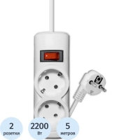 Сетевой фильтр PROGIX PG232 2р/5м/2,2кВт/10А заземление, белый, ПВС 3х0.75