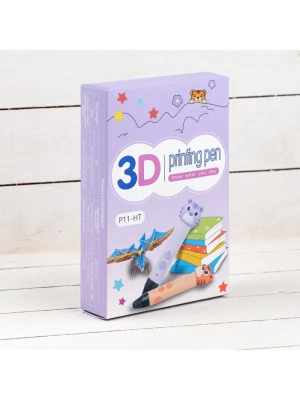 3D ручка Тигрёнок, работа с пластиком PLA, USB кабель питания, голубая