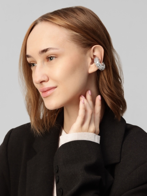 Серьги «Каффы» бублик, крупные стразы, белые в серебре