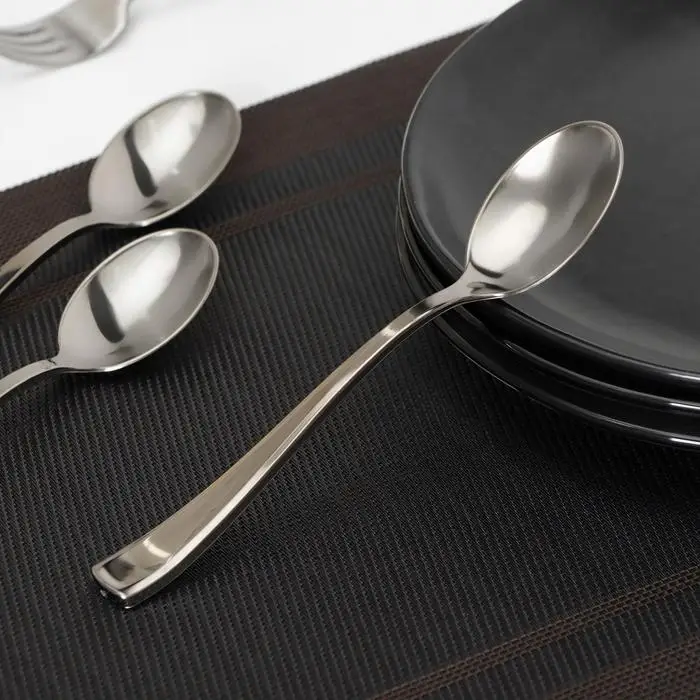 Ложка одноразовая, пластик,17.5 см, столовая, серебристая Ложка одноразовая, пластик,17.5 см, столовая, серебристая