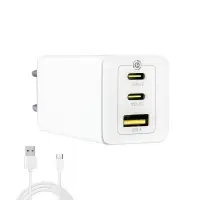 Сетевое зарядное устройство с кабелем Type-C-Type-C+2 PD65W+USB QC3.0 GaN CCGP120202 Baseus белый