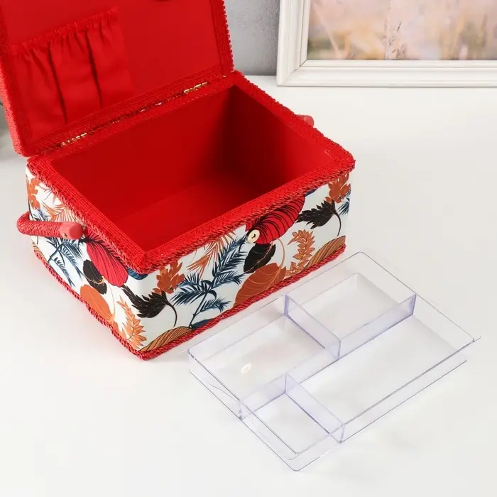 Шкатулка для рукоделия и шитья &laquo;Тропические листья&raquo;, хранение ниток, иголок, мелочи, 19&times;26&times;14.5 см