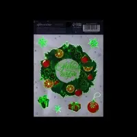 Наклейки новогодние со светящимся слоем «Новогодний венок», 10.5 х 14.8 см