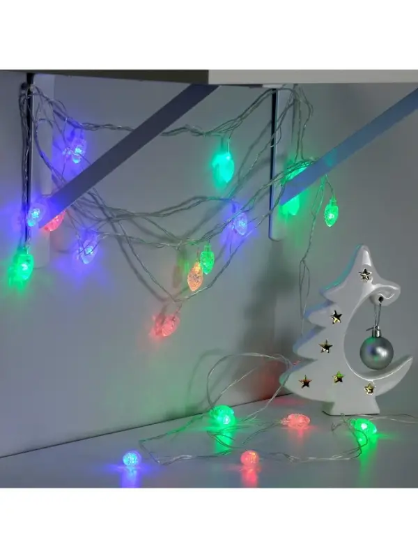 Гирлянда &laquo;Нить&raquo; 5 м с насадками &laquo;Шишки большие&raquo;, IP20, прозрачная нить, 20 LED, свечение мульти (RG/RB), мигание, 220 В