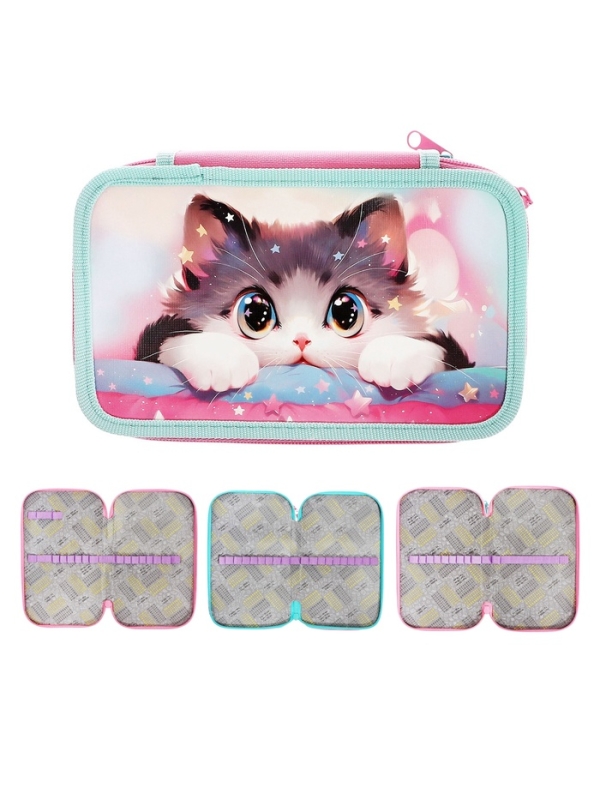 Пенал 3 секции, 125 х 205 х 55 мм, Calligrata 30П26/3 Пенал 3 секции, 125 х 205 х 55 мм, Calligrata 30П26/3 "Кот Корея", ламинированный картон