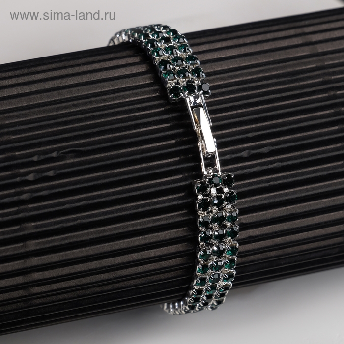 Браслет со стразами «Сияй» три ряда, цвет тёмно-зелёный в серебре, 18 см Браслет со стразами «Сияй» три ряда, цвет тёмно-зелёный в серебре, 18 см