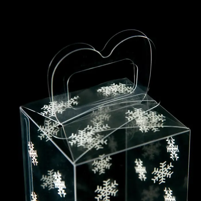 Коробка подарочная новогодняя складная ПВХ «Снежинки» 6×6×10 см Коробка подарочная новогодняя складная ПВХ «Снежинки» 6×6×10 см