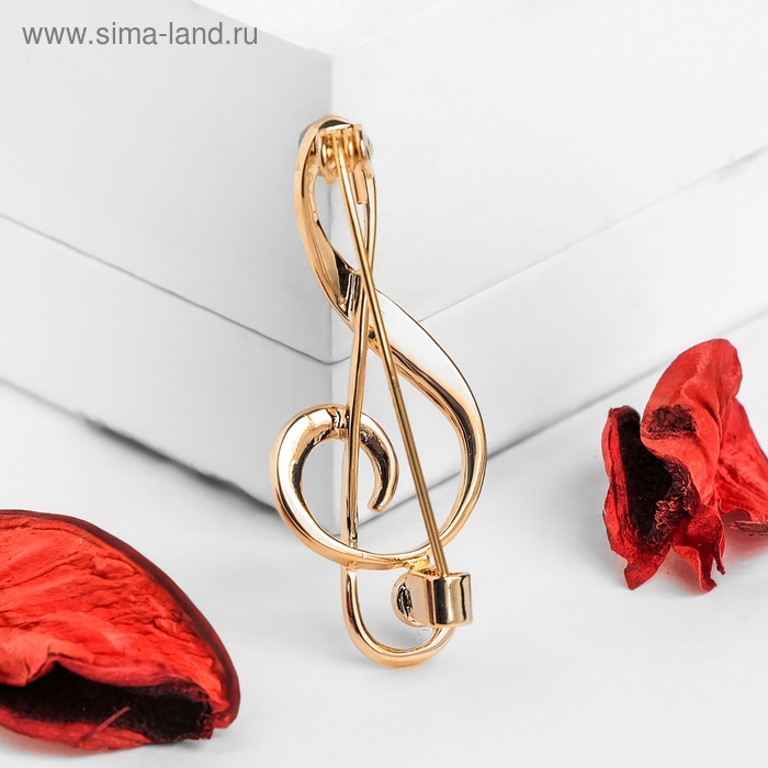 Брошь «Скрипичный ключ» классика, цвет красный в золоте Брошь «Скрипичный ключ» классика, цвет красный в золоте