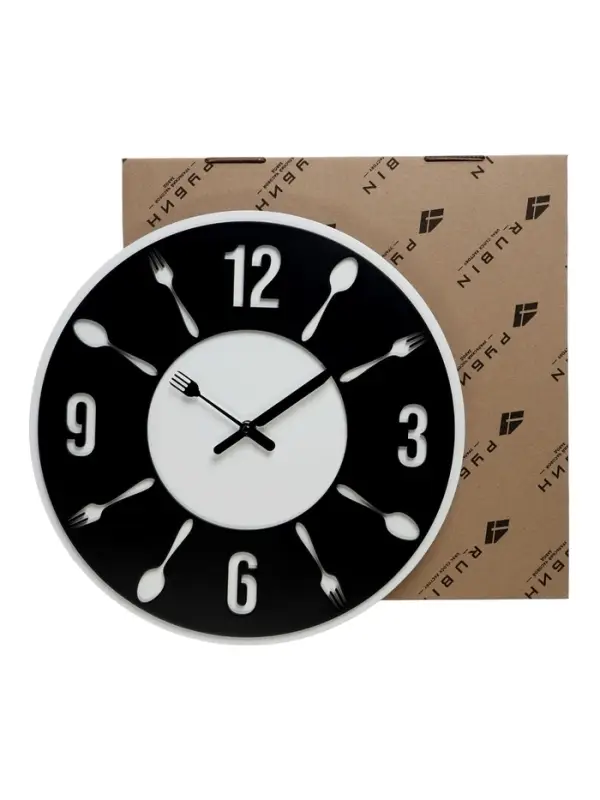 Часы настенные интерьерные &laquo;Вилка-ложка&raquo;, d=35 см, бело-чёрные
