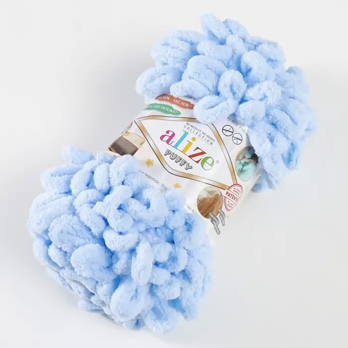 Плюшевая пряжа для вязания руками ALIZE, Puffy, 100% микрополиэстер, 9 м/100 г, (183 св. голубой)