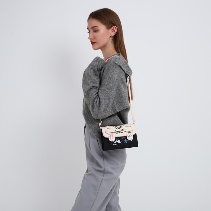 Сумка женская-мессенджер, цвет черный с белым 18,5*13*8 см Сумка женская-мессенджер, цвет черный с белым 18,5*13*8 см