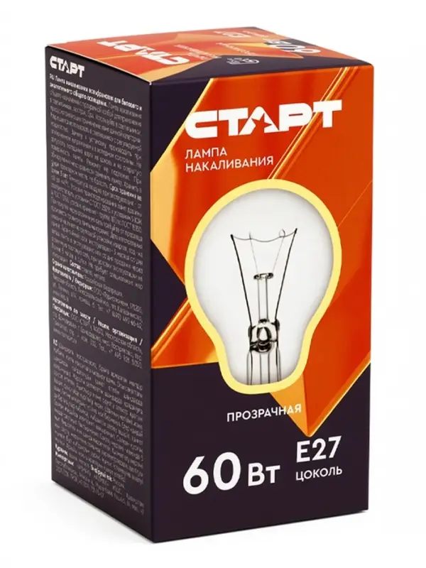 Лампа накаливания СТАРТ, Б, Е27, 60 Вт, 230 В