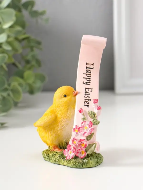 Сувенир полистоун "Цыплёнок с цветочной лентой с пожеланием" 12 см