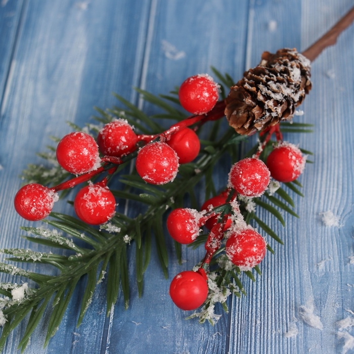 Декор  Декор "Зимние мечты" ветка с шишкой, 22 см