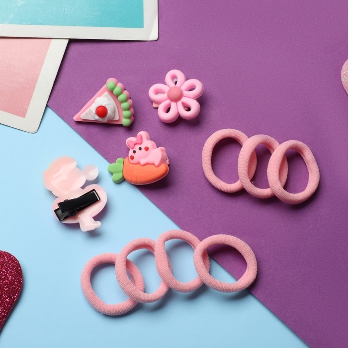 Набор для волос Набор для волос "Выбражулька" (10 резинок,4 зажима) пупсик, розовый