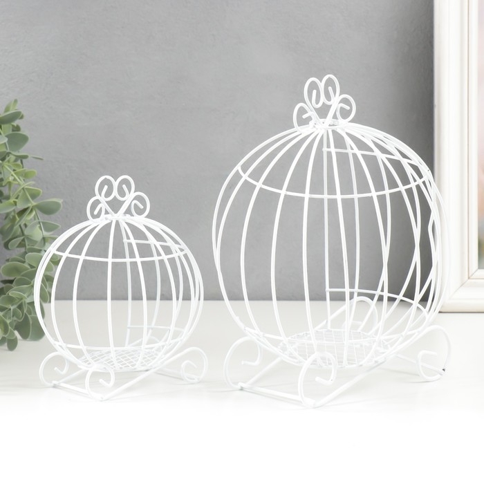 Подсвечник металл Подсвечник металл "Карета-тыква" белый набор 2 шт 16х12х9 см 20х14,5х12 см