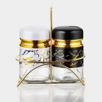 Набор для специй S&P.Marble, 2 шт., на подставке, стекло, белый, чёрный