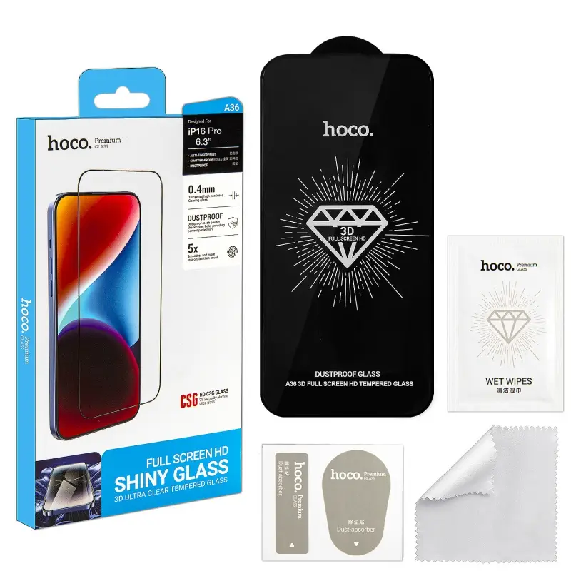 Защитное стекло для iPhone 16 Pro 3D Full Screen HD A36 HOCO черное