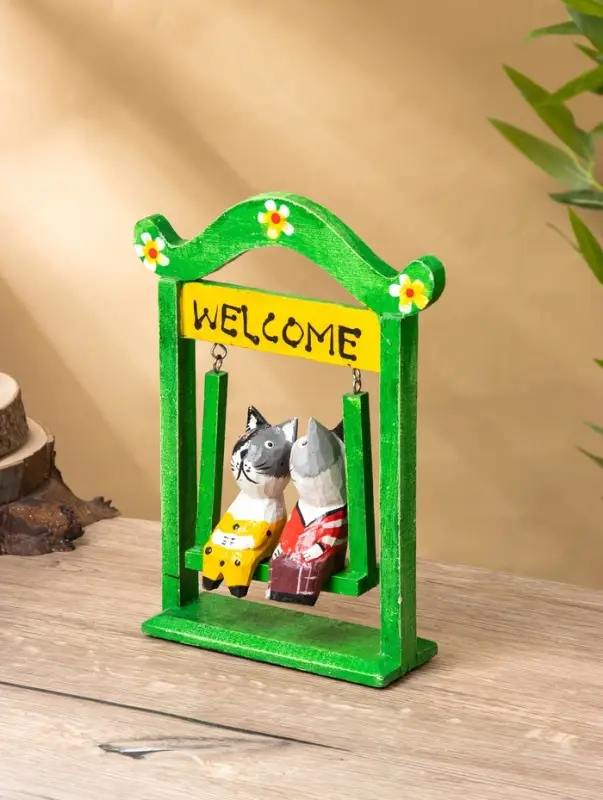 Сувенир интерьерный Сувенир интерьерный "Кошечки на качелях" 15х7х25 см, дерево, цв. зелёный