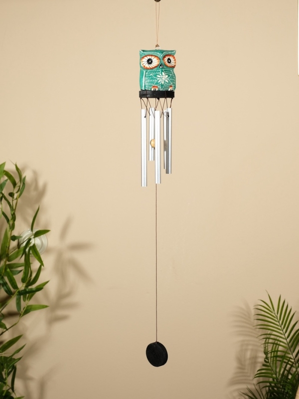 Музыка ветра Музыка ветра "Совёнок" дерево, алюминий, 7х6х60 см, цв. зелёный
