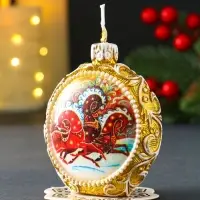 Свеча новогодняя "Шар узорный. Три коня" золотой, 7,2х3,8х8,5 см