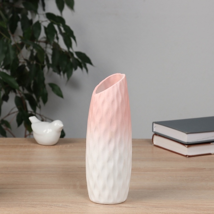 Ваза керамика настольная Ваза керамика настольная "Теган" бочка скос, 20,5х6,5 см, бело-розовый