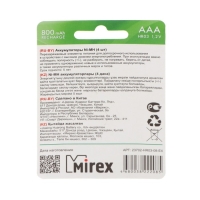 Аккумулятор Mirex, Ni-Mh, AAA, HR03-4BL, 1.2В, 800 мАч, блистер, 4 шт.