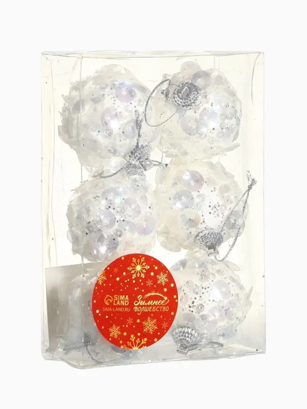 Ёлочные игрушки &laquo;Альваро&raquo;, шары новогодние, d=5 см, набор 6 шт., пайетки, белый