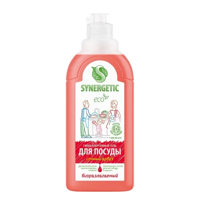 Средство для мытья посуды Synergetic, антибактериальный гель, биоразлагаемый, арбуз, 500 мл