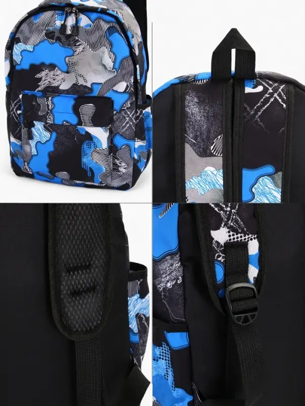 Рюкзак школьный на молнии, с карманами, с принтом, 30&times;13&times;42 см, синий
