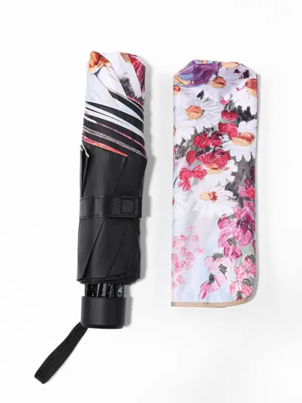 Зонт механический &laquo;Цветочная картина&raquo;, эпонж, 4 сложения, 8 спиц, R=48/55 см, d=96 см, МИКС