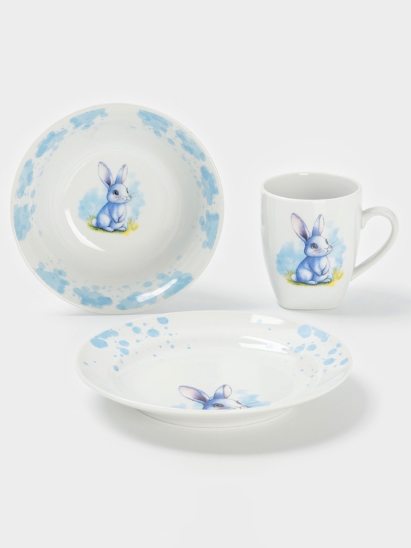 Набор посуды 3 предм. Зайка Голубой И.У. Набор посуды 3 предм. Зайка Голубой И.У.