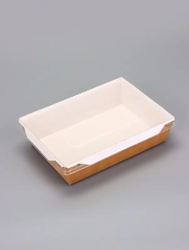 Салатник одноразовый, контейнер с плоской прозрачной крышкой, крафт, 1 л,, 20&times;14&times;5.5 см