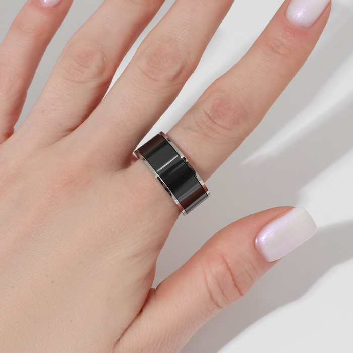 Кольцо керамика «Вайд», 1 см, цвет чёрный в серебре, 17,5 размер