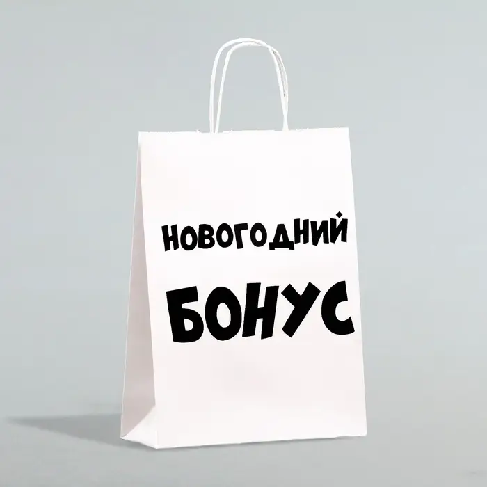 Пакет бумажный подарочный новогодний крафт &laquo;Новогодний бонус&raquo;, белый, 28&times;24&times;14 см