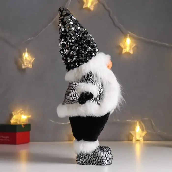 Кукла интерьерная "Дед Мороз в чёрной шубке и колпаке с пайетками" 41х11х16 см