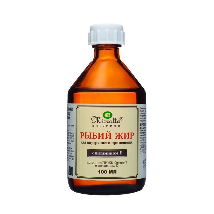 Рыбий жир Mirrolla с витамином Е, 100 мл Рыбий жир Mirrolla с витамином Е, 100 мл