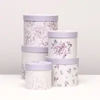 Набор шляпных коробок 5 в 1 &laquo;Астры&raquo; сиреневый, 22&times;19.5, 14&times;13 см