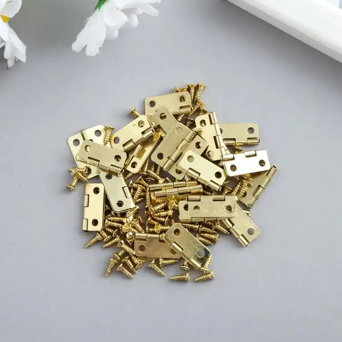 Петля для шкатулки, ключницы с закругленными углами золото и саморезы, набор 25 шт., металл, 1.6&times;1.3 см