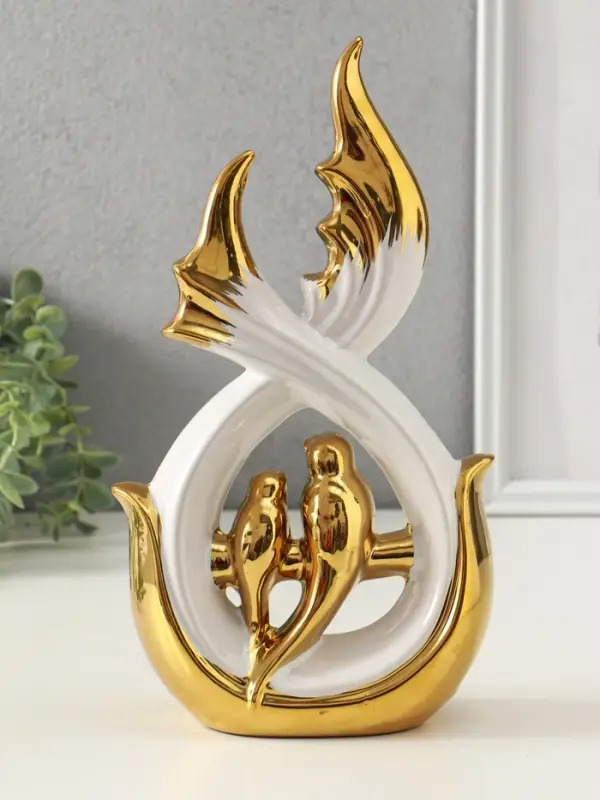 Сувенир керамика Сувенир керамика "Две птички на ветке" белый с золотом 7х15,5х29,5 см