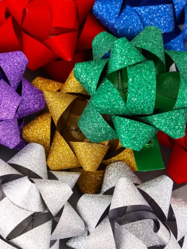 Подарочный Бант - звезда №3.5, с блестками, для упаковки подарков, набор 8 шт., МИКС