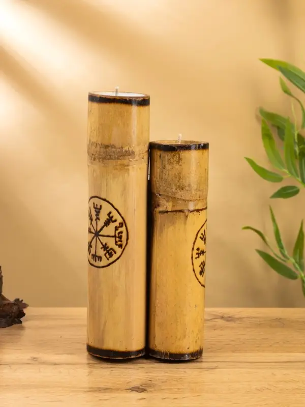 Свеча в бамбуке тройная «Руны», 13×14×30 см, 100 мл, бежевая
