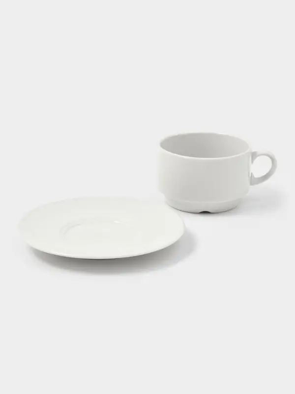 Чайная пара Дулевский фарфор &laquo;Белая&raquo;, чашка 250 мл, блюдце d=14.8 см, штабелируемая