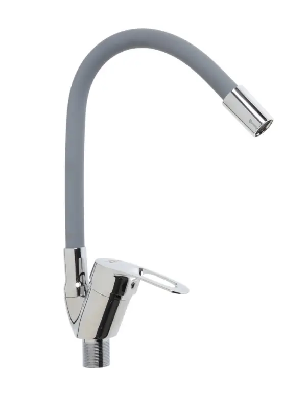 Смеситель для кухни ZEIN Z2115, однорычажный, гибкий излив, картридж 40 мм, серый/хром