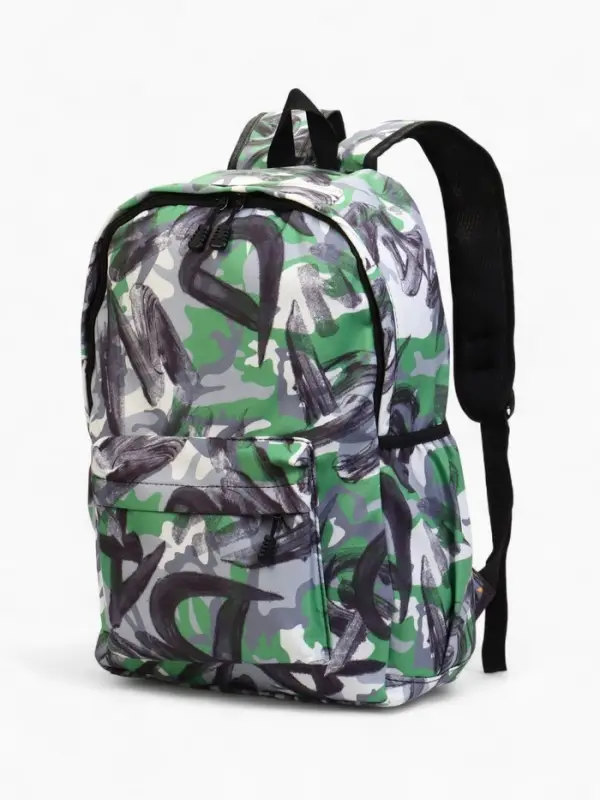 Рюкзак школьный на молнии, с карманами, с абстрактным принтом, размер 30&times;13&times;42 см, зелёный