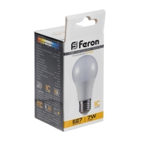 Лампа светодиодная FERON, (7W) 230V E27 2700K A60, LB-91